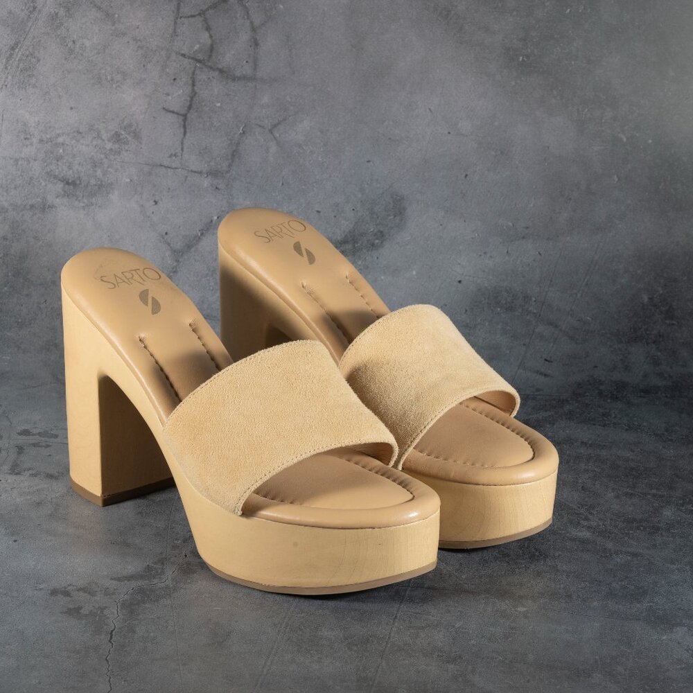 Sarto Franco Sarto Women’s Beige Leather Platform Sandals Shoes Size 9.5